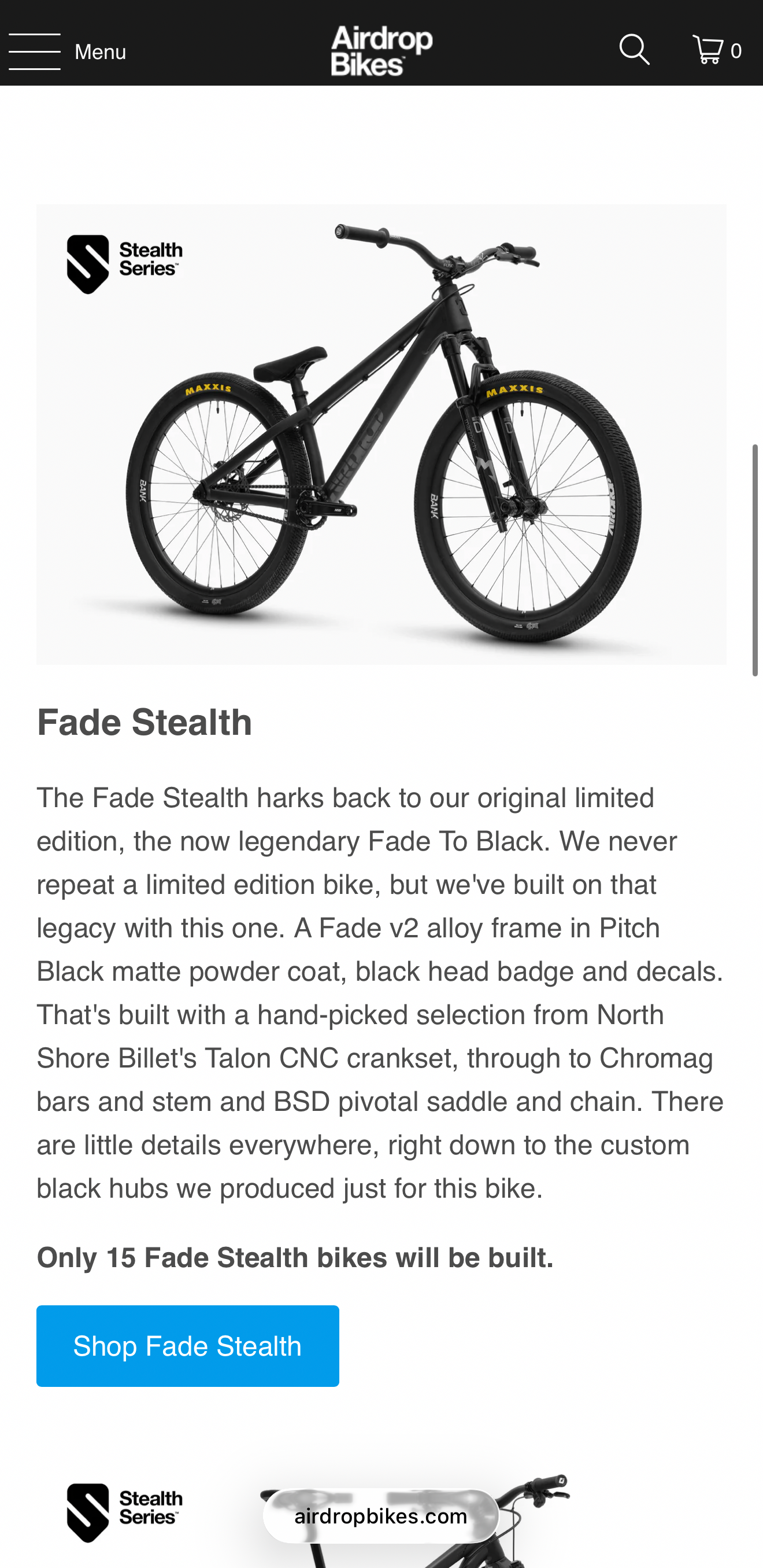 Airdrop Fade Stealth Series Ltd Edition Dirt Jump Bike 26”